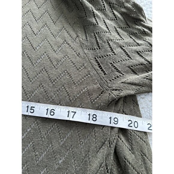 DR2 Open Front Lightweight Open Weave Olive Green Long Cardigan Sweater Size S - Picture 6 of 6